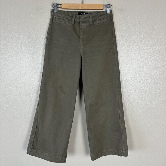 Oat New York Womens Size 27 Jeans High Rise Wide Leg Crop Casual Olive Green - Picture 3 of 6